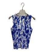 PLEATS PLEASEプリーツプリーズ）の古着「ノースリーブブラウス」｜ブルー×ホワイト