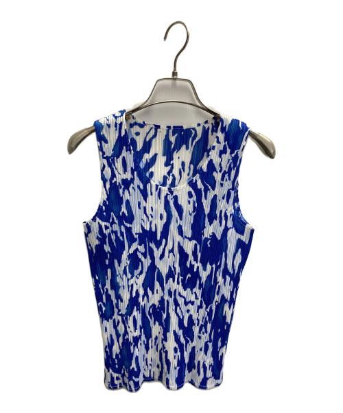 PLEATS PLEASE（プリーツプリーズ）PLEATS PLEASE (プリーツプリーズ) ノースリーブブラウス ブルー×ホワイト サイズ:Sの古着・服飾アイテム