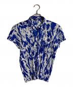 PLEATS PLEASEプリーツプリーズ）の古着「半袖プリーツシャツ」｜ブルー×ホワイト