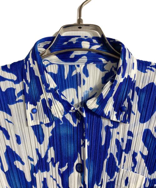PLEATS PLEASE（プリーツプリーズ）PLEATS PLEASE (プリーツプリーズ) 半袖プリーツシャツ ブルー×ホワイト サイズ:Lの古着・服飾アイテム