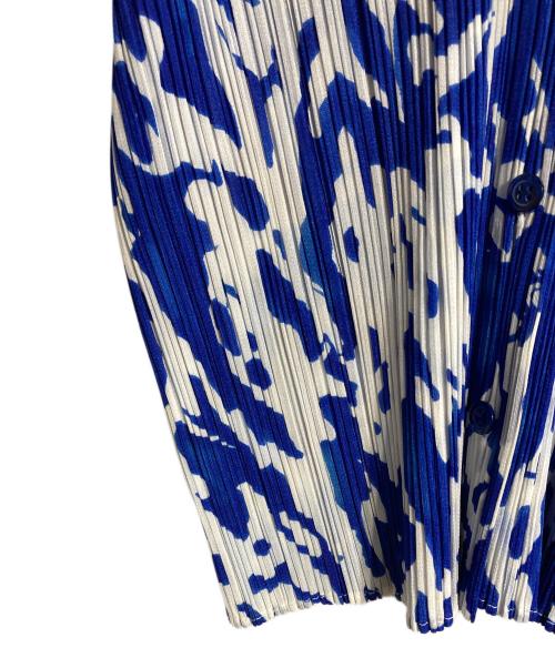 PLEATS PLEASE（プリーツプリーズ）PLEATS PLEASE (プリーツプリーズ) 半袖プリーツシャツ ブルー×ホワイト サイズ:Lの古着・服飾アイテム