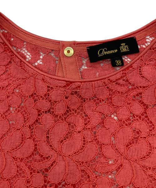 DRAWER（ドゥロワー）Drawer (ドゥロワー) フラワーレースショートスリーブブラウス ピンク サイズ:38の古着・服飾アイテム