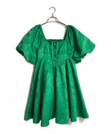 furfur（ファーファー）の古着「パフスリーブデザインミニワンピース」｜グリーン