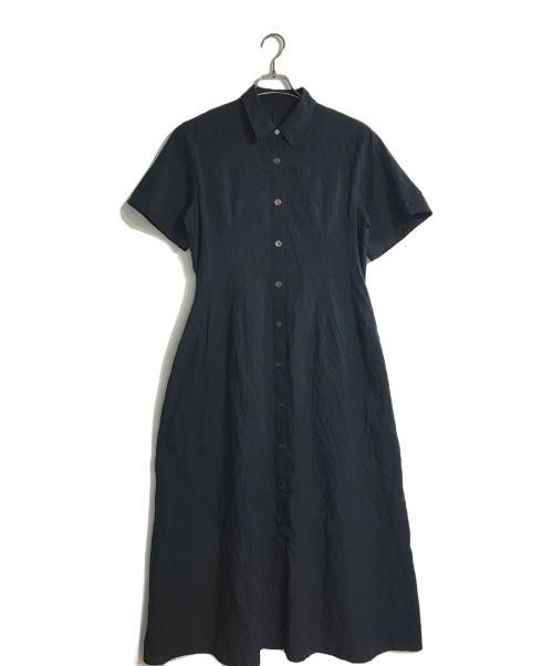 quaranciel（カランシエル）quaranciel (カランシエル) 〈洗濯機可能〉サッカー ギャザー ロング シャツ ワンピース ネイビー サイズ:FREEの古着・服飾アイテム