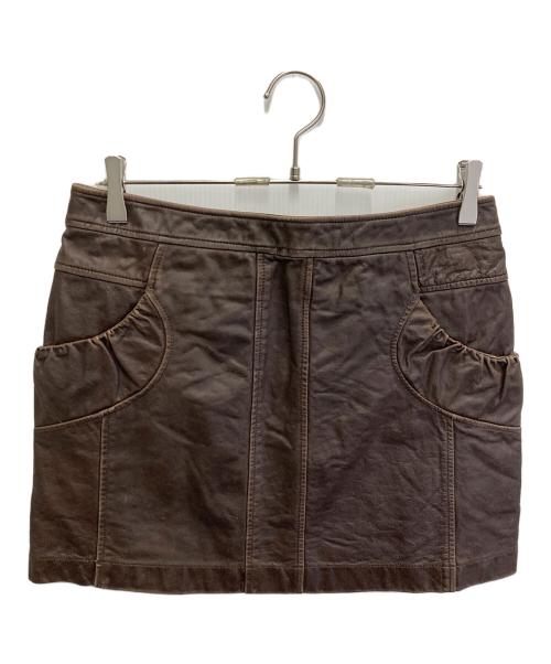 KENZO JEANS（ケンゾージーンズ）KENZO JEANS (ケンゾージーンズ) レザースカート ブラウン サイズ:40の古着・服飾アイテム