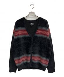 stussy（ステューシー）の古着「シャギーニットカーディガン」｜ブラック×レッド