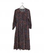 house of lotusハウスオブロータス）の古着「コスモスプリントギャザーワンピース」｜ネイビー×ピンク