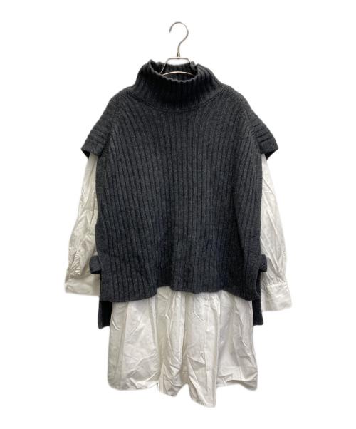 CADUNE（カデュネ）CADUNE (カデュネ) ニットベスト付ティアードチュニック/ニットベストワンピース グレー×ホワイト サイズ:Sの古着・服飾アイテム