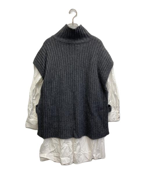 CADUNE（カデュネ）CADUNE (カデュネ) ニットベスト付ティアードチュニック/ニットベストワンピース グレー×ホワイト サイズ:Sの古着・服飾アイテム