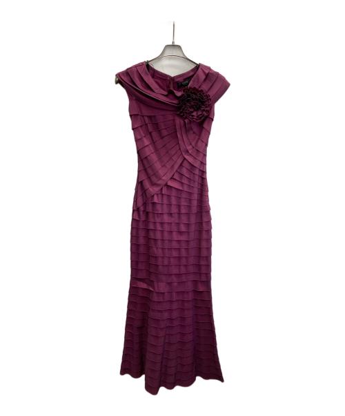 TADASHI SHOJI（タダシ ショージ）TADASHI SHOJI (タダシ ショージ) ティアード コサージュ ロングドレス パープル サイズ:2の古着・服飾アイテム