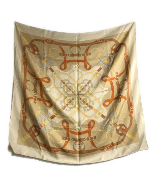 HERMES（エルメス）HERMES (エルメス) 黄金の拍車 カレ90 オレンジ×ベージュ サイズ:90の古着・服飾アイテム