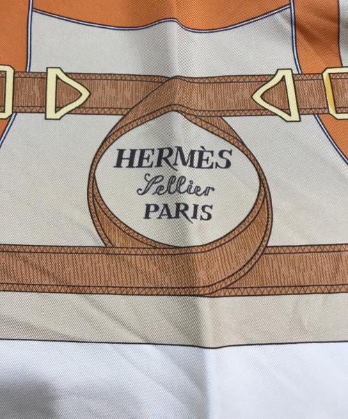 HERMES（エルメス）HERMES (エルメス) 黄金の拍車 カレ90 オレンジ×ベージュ サイズ:90の古着・服飾アイテム