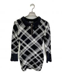 LIP SERVICE（リップサービス）の古着「フェザーカラーチェックニットワンピース」｜ブラック×ホワイト