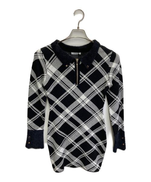 LIP SERVICE（リップサービス）LIP SERVICE (リップサービス) フェザーカラーチェックニットワンピース ブラック×ホワイト サイズ:FREE 未使用品の古着・服飾アイテム