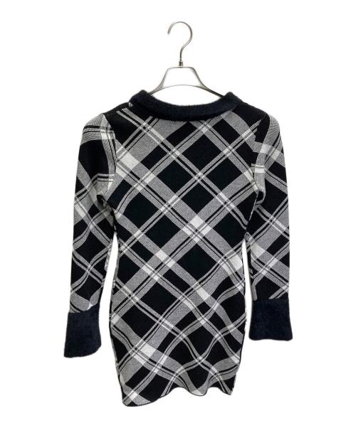 LIP SERVICE（リップサービス）LIP SERVICE (リップサービス) フェザーカラーチェックニットワンピース ブラック×ホワイト サイズ:FREE 未使用品の古着・服飾アイテム