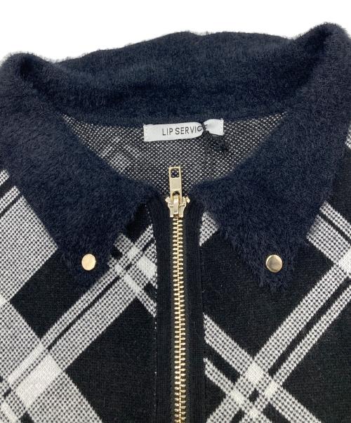 LIP SERVICE（リップサービス）LIP SERVICE (リップサービス) フェザーカラーチェックニットワンピース ブラック×ホワイト サイズ:FREE 未使用品の古着・服飾アイテム