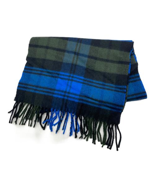 JOHNSTONS OF ELGIN（ジョンストンズオブエルガン）JOHNSTONS OF ELGIN (ジョンストンズオブエルガン) ウールカシミヤチェックマフラー ブルーの古着・服飾アイテム