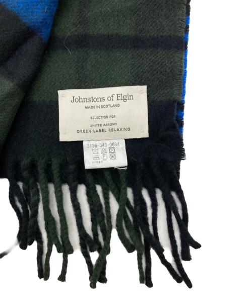 JOHNSTONS OF ELGIN（ジョンストンズオブエルガン）JOHNSTONS OF ELGIN (ジョンストンズオブエルガン) ウールカシミヤチェックマフラー ブルーの古着・服飾アイテム