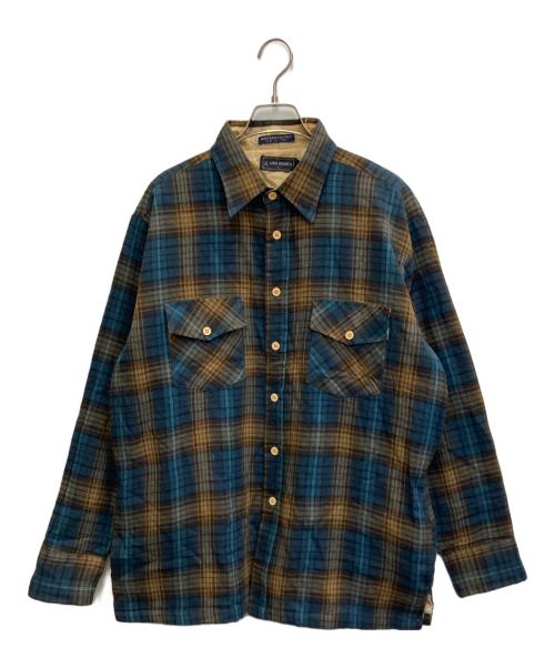 VAN HEUSEN（ヴァンヒューセン/バンヒューゼン）VAN HEUSEN (ヴァンヒューセン/バンヒューゼン) 裏地キルテインングオンブレネルシャツ ブルー×ブラック サイズ:Lの古着・服飾アイテム