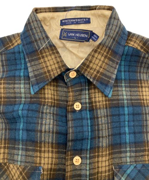 VAN HEUSEN（ヴァンヒューセン/バンヒューゼン）VAN HEUSEN (ヴァンヒューセン/バンヒューゼン) 裏地キルテインングオンブレネルシャツ ブルー×ブラック サイズ:Lの古着・服飾アイテム