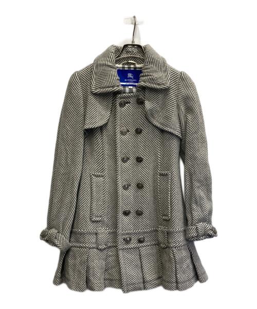 BURBERRY BLUE LABEL（バーバリーロンドンブルーレーベル）BURBERRY BLUE LABEL (バーバリーロンドンブルーレーベル) ヘリンボーンウールツイードコート ライトグレー サイズ:36の古着・服飾アイテム