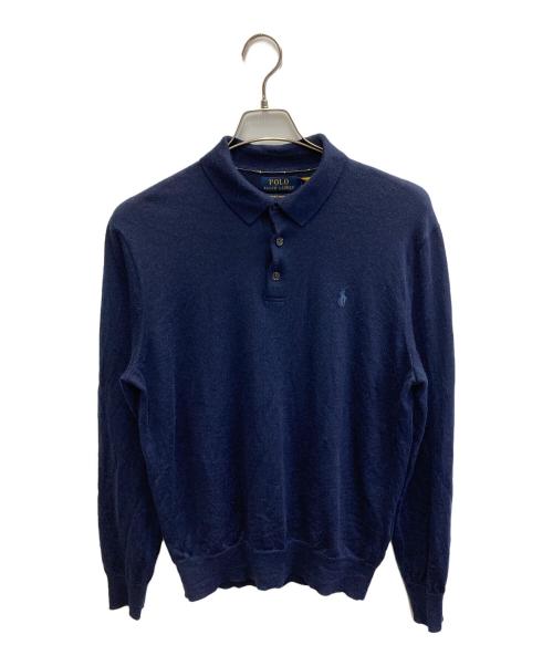 POLO RALPH LAUREN（ポロ・ラルフローレン）POLO RALPH LAUREN (ポロ・ラルフローレン) ロングスリーブニットポロシャツ ネイビー サイズ:Lの古着・服飾アイテム
