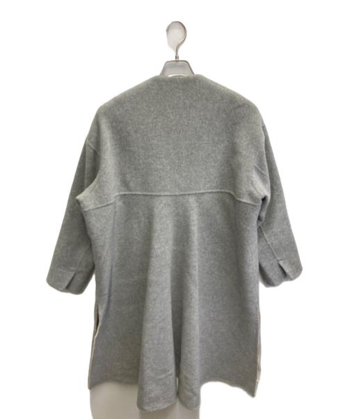 ENFOLD（エンフォルド）ENFOLD (エンフォルド) ウール ソフトリバー スリット ノーカラー オーバー コート グレー サイズ:36の古着・服飾アイテム