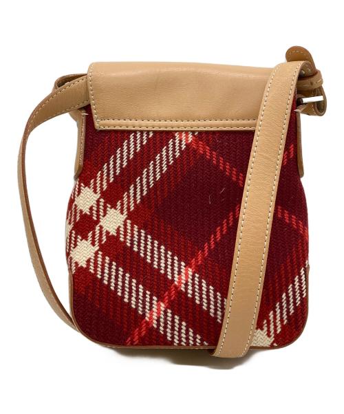 BURBERRY（バーバリー）BURBERRY (バーバリー) チェックフラップショルダーバッグ ベージュ×レッドの古着・服飾アイテム