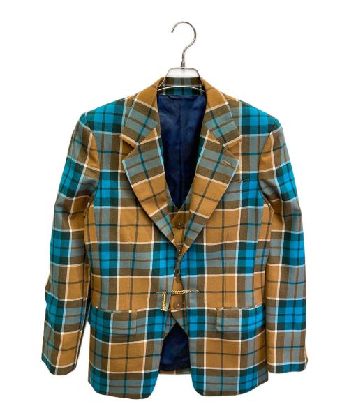 Vivienne Westwood man（ヴィヴィアン ウェストウッド マン）Vivienne Westwood man (ヴィヴィアン ウェストウッド マン) タータンチェック ウエストコート ジャケット ブラウン×ブルー サイズ:46の古着・服飾アイテム