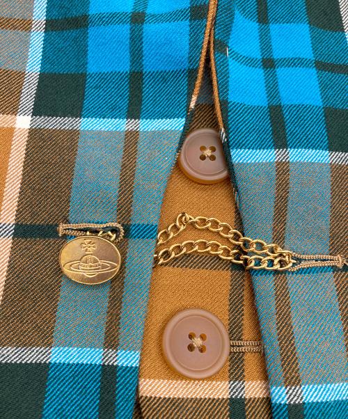 Vivienne Westwood man（ヴィヴィアン ウェストウッド マン）Vivienne Westwood man (ヴィヴィアン ウェストウッド マン) タータンチェック ウエストコート ジャケット ブラウン×ブルー サイズ:46の古着・服飾アイテム