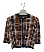 Aquascutumアクアスキュータム）の古着「チェックカーディガン」｜ネイビー×ブラウン