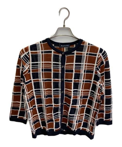 Aquascutum（アクアスキュータム）Aquascutum (アクアスキュータム) チェックカーディガン ネイビー×ブラウン サイズ:8の古着・服飾アイテム