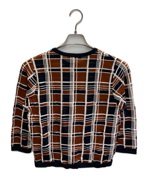Aquascutum（アクアスキュータム）Aquascutum (アクアスキュータム) チェックカーディガン ネイビー×ブラウン サイズ:8の古着・服飾アイテム