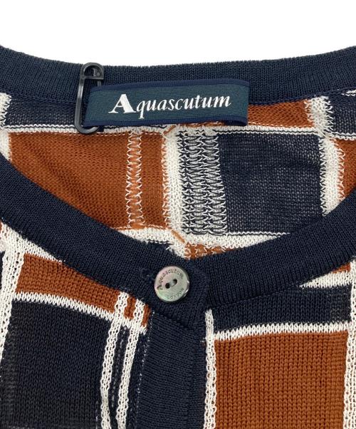 Aquascutum（アクアスキュータム）Aquascutum (アクアスキュータム) チェックカーディガン ネイビー×ブラウン サイズ:8の古着・服飾アイテム