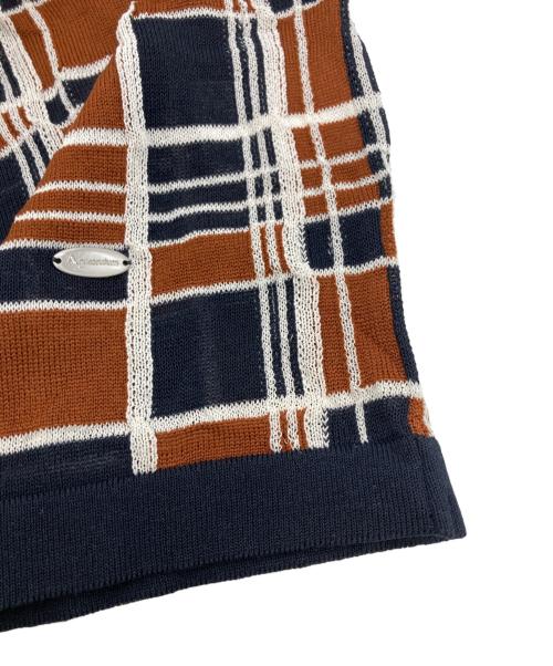 Aquascutum（アクアスキュータム）Aquascutum (アクアスキュータム) チェックカーディガン ネイビー×ブラウン サイズ:8の古着・服飾アイテム