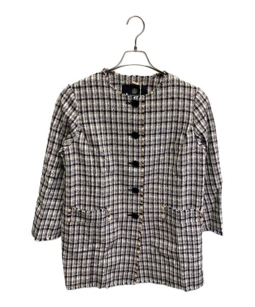 Aquascutum（アクアスキュータム）Aquascutum (アクアスキュータム) チェックツイートラウンドネックコート グレー サイズ:10 未使用品の古着・服飾アイテム