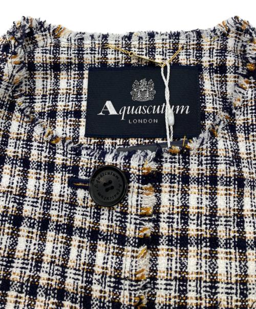 Aquascutum（アクアスキュータム）Aquascutum (アクアスキュータム) チェックツイートラウンドネックコート グレー サイズ:10 未使用品の古着・服飾アイテム