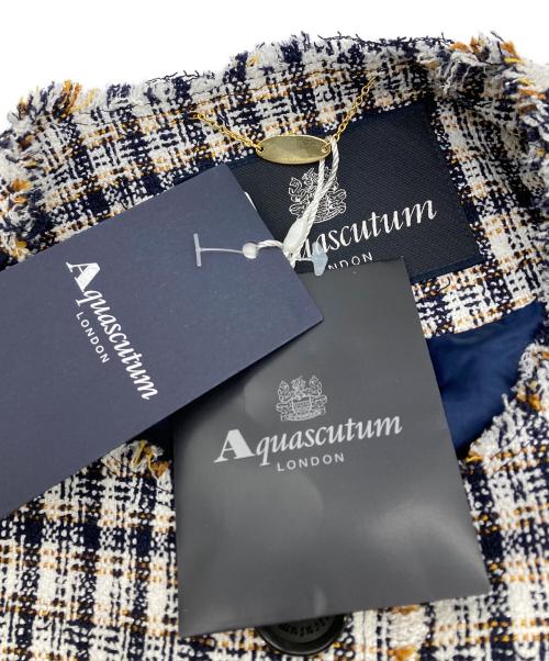 Aquascutum（アクアスキュータム）Aquascutum (アクアスキュータム) チェックツイートラウンドネックコート グレー サイズ:10 未使用品の古着・服飾アイテム