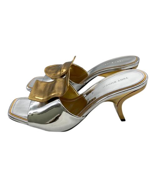 TORY BURCH（トリーバーチ）TORY BURCH (トリーバーチ) パトス ミスマッチ ヒールミュール シルバー×ゴールド サイズ:6Mの古着・服飾アイテム