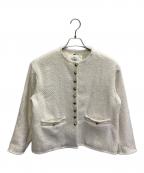 pual ce cinピュアルセシン）の古着「ノーカラーツイードジャケット」｜ホワイト