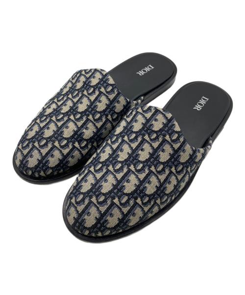 Dior（ディオール）DIOR (ディオール) オブリークトロッター柄ジャガードミュール ベージュ×ブルー サイズ:41の古着・服飾アイテム