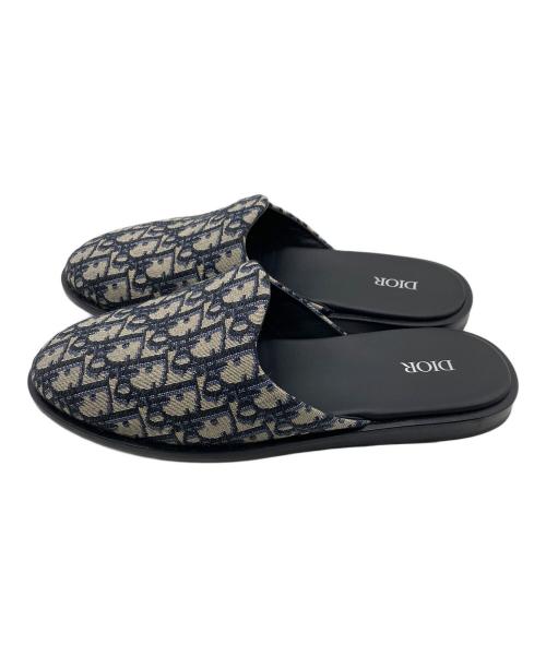 Dior（ディオール）DIOR (ディオール) オブリークトロッター柄ジャガードミュール ベージュ×ブルー サイズ:41の古着・服飾アイテム