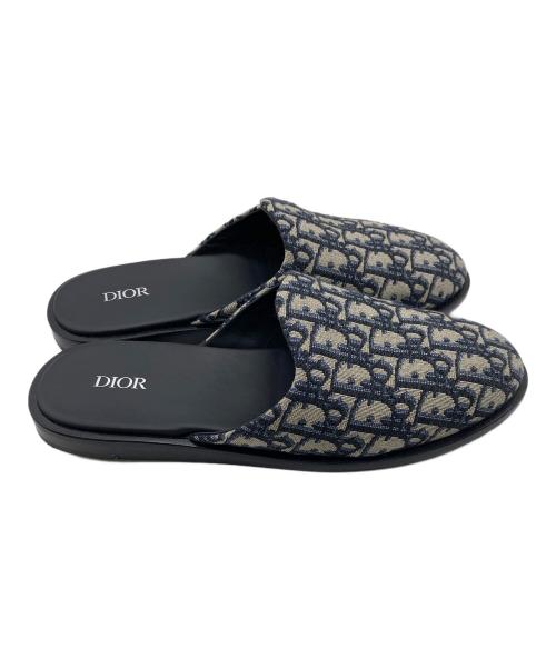 Dior（ディオール）DIOR (ディオール) オブリークトロッター柄ジャガードミュール ベージュ×ブルー サイズ:41の古着・服飾アイテム