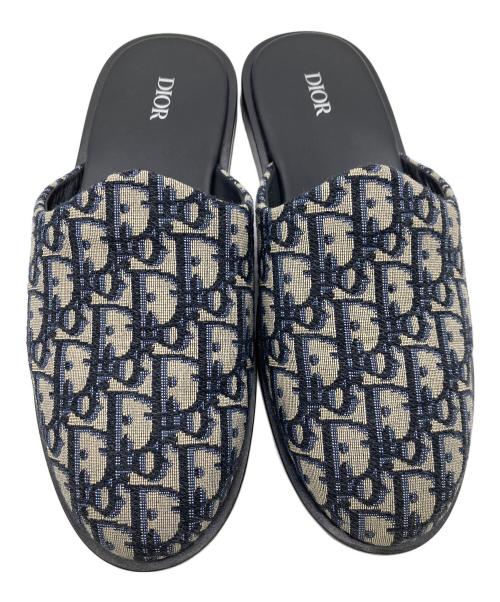 Dior（ディオール）DIOR (ディオール) オブリークトロッター柄ジャガードミュール ベージュ×ブルー サイズ:41の古着・服飾アイテム