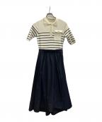 anuansアニュアンス）の古着「ポロニットドッキングワンピース」｜ブラック×ホワイト