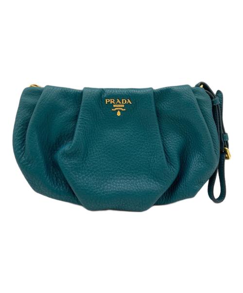 PRADA（プラダ）PRADA (プラダ) レザーポーチ ブルーの古着・服飾アイテム