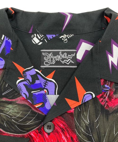 PRADA（プラダ）PRADA (プラダ) 総柄 オープンカラーシャツ ブラック サイズ:Mの古着・服飾アイテム