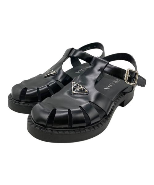 PRADA（プラダ）PRADA (プラダ) ブラッシュドレザーフィッシャーマンサンダル ブラック サイズ:7 1/2の古着・服飾アイテム