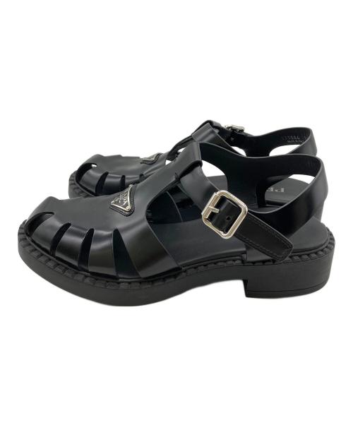 PRADA（プラダ）PRADA (プラダ) ブラッシュドレザーフィッシャーマンサンダル ブラック サイズ:7 1/2の古着・服飾アイテム