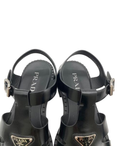 PRADA（プラダ）PRADA (プラダ) ブラッシュドレザーフィッシャーマンサンダル ブラック サイズ:7 1/2の古着・服飾アイテム